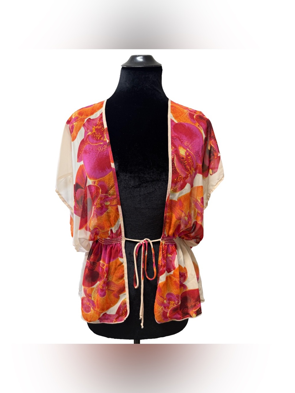 Y2K Forever 21 Sheer Front Tie Flower Kimono